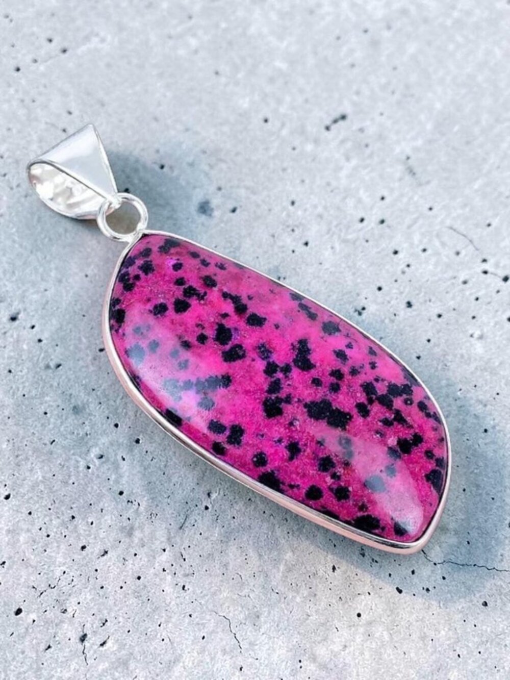 Pink Dalmatian Jasper 925 Silver Plated Handmade Pendant of 2.17"